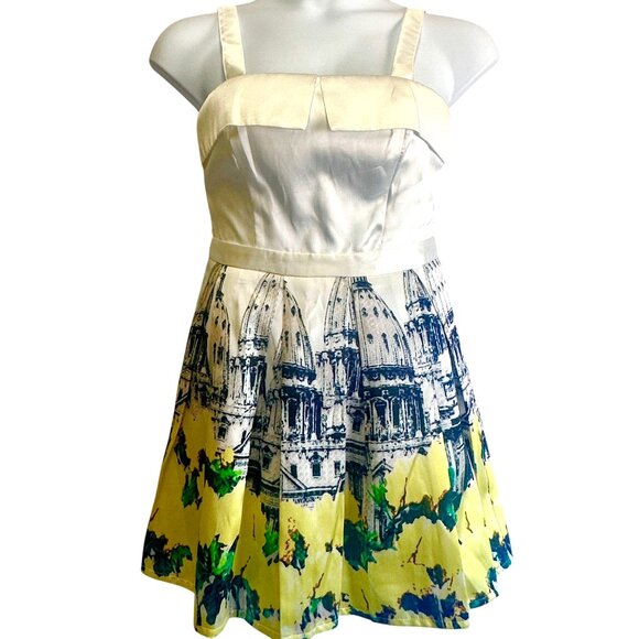 Clara Story Sleeveless Graphic Design Fit & Flared Mini Dress Multicolor Size M - Picture 1 of 12